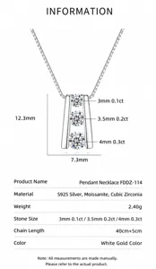 Technical specifications of S925 silver necklace with three Moissanite pendant stones