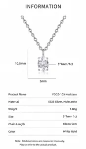 S925 Sterling Silver 1ct Oval Moissanite Pendant Necklace Dimensions and Specifications Chart