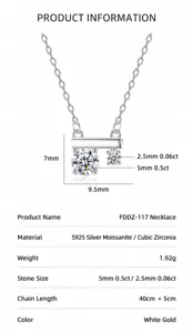 Detailed specifications and sizing information for S925 silver moissanite necklace
