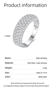 Detailed view of wide pave cubic zirconia ring in S925 silver, showing exquisite stone setting.