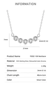 Detaillierte technische Spezifikationen und Maße für S925 Sterlingsilber Moissanit-Halskette