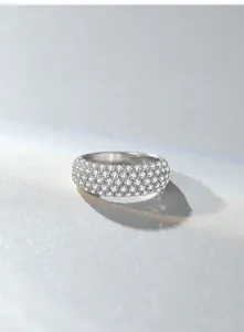 Detailed view of the wide sterling silver pave cubic zirconia ring showing exquisite sparkle.