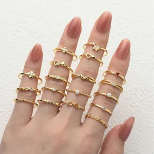 S925 sterling silver stackable gold rings set featuring dainty star heart pearl and cubic zirconia.