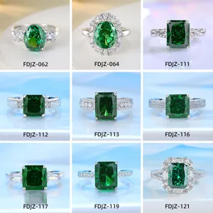 S925 sterling zilveren ring hoge koolstof diamant groen smaragd ijs cut sieraden