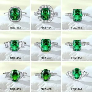 S925 Sterling Zilver Groene Smaragd Hoge Koolstof Diamant Ring Niche Luxe Sieraden Groothandel