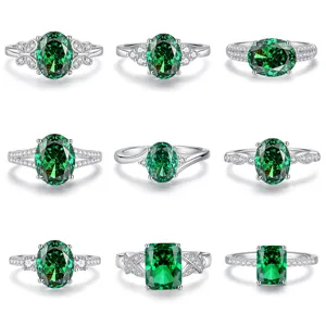 S925 Zilver Groene Smaragd Edelsteen Ring Dames Klassieke Zirkonia Sieraden Collectie