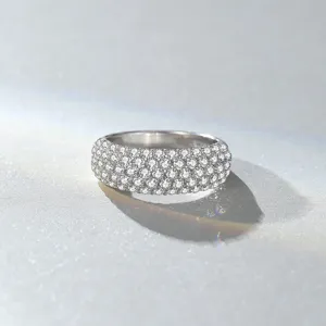 Stunning wide pavé cubic zirconia sterling silver ring, sparkling luxury jewelry for women.