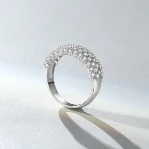 Sterling Silver Wide Paved Zircon Ring Luxury Starry Band Women Fashion Jewelry Style