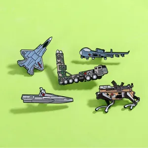 Military theme enamel pins set J35 fighter jet missile launcher metal badge souvenir decor