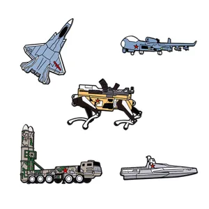Alloy Military Enamel Brooch Pin Set For Military Fans Backpack Decoration Fighter Jet Unmanned Drone Missile Vehicle Robot Dog Ship Commemorative Badge Jewelry Gift