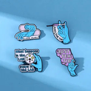 Medical theme enamel pin set featuring cute nurse doctor gloves syringes lab design lapel pins.