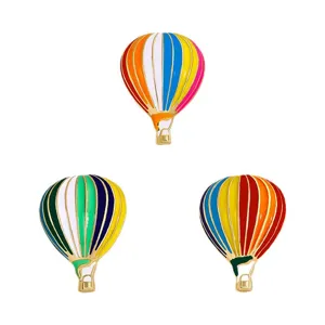 Colorful hot air balloon enamel brooch pin, niche design zinc alloy decor accessory.