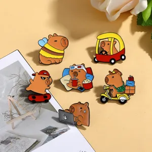 Cute capybara enamel pins set cartoon animal metal brooches for backpacks clothes decor