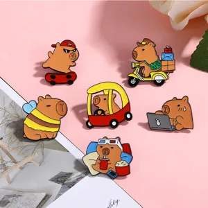 Cute Capybara Enamel Pins Set Cartoon Animal Brooch Badge Cute Accessories for Bags Clothes