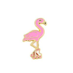 Cute pink flamingo roller skate enamel pin cute animal brooch for bag clothes decoration badge