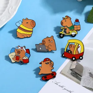 Cute capybara enamel pin set cartoon animal alloy brooch for bags clothes aesthetic decor detail