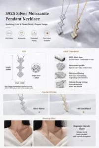 S925 silver moissanite pendant necklace featuring three-leaf clover design details