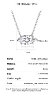 Detaillierte Produktspezifikationen für Marquise-Moissanit-Halskette aus S925 Silber.