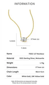 Detailansicht der S925 Sterling Silber Moissanit Anhänger Halskette mit Maßen