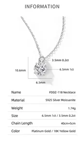 Detail view of S925 sterling silver necklace with double Moissanite pendants