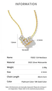 Exquisite heart-shaped moissanite pendant detail with dimensions and specifications