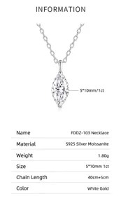 Detailed product parameters of S925 silver marquise-cut Moissanite necklace
