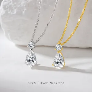 Collana con Ciondolo in Argento Sterling 925 Moissanite Forma Pera 1ct Moissanite Colore D Goccia d'Acqua da Donna Gioielli