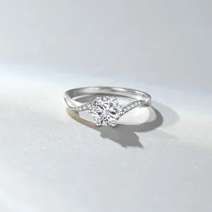 GRA Minimalistisch 925 Sterlingsilber Moissanit Ring Rund Geometrisch Verdreht Eingelegt Strass Ring Für Valentinstag Damen Schmuck