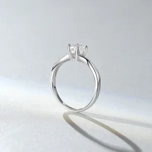 Eleganter Silber Moissanit Ring klassische sechs Krappen verstellbare Band Damen Schmuck