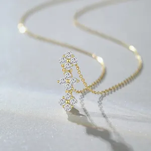 S925 Sterling Silver Moissanite Four-Leaf Clover Tassel Pendant Necklace for Women