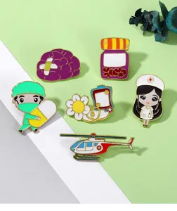 Cute medical series enamel pins set, cartoon nurse and doctor metal badges for clothes decoration.