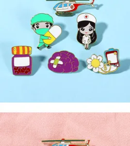 Medical series metal enamel brooch pins cute nurse doctor cartoon badge clothing decor detail