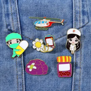 Cute medical enamel pins set, nurse doctor metal brooch badges for clothes decoration.