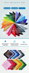 Classic polyester paisley square bandana head scarf for hip hop outdoor cycling riding fashion.