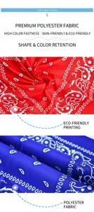 Polyester paisley bandana square scarf hip hop cycling headwear fabric detail display