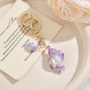 Porte-clés Coquillage de l'Océan en Dégradé Pendentif de Sac en Acrylique Électroplaqué Accessoires Bijoux Femme Cadeau
