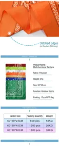Polyester paisley bandana square scarf 53x53cm lightweight outdoor sports headwear.