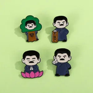 Cute cartoon character enamel pin set, funny metal brooches for backpacks and clothing decor.