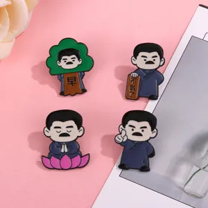 Cute Lu Xun cartoon enamel pin set, funny metal brooches for backpacks and daily clothes.