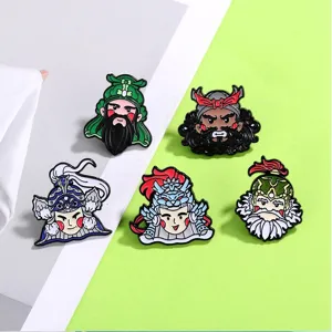 Bonitos pines de aleación esmaltada de los Cinco Tigres Generales de los Tres Reinos.