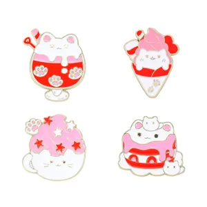 Set spille smaltate gatto carino, gelato dessert rosa spilla metallo per borsa vestiti