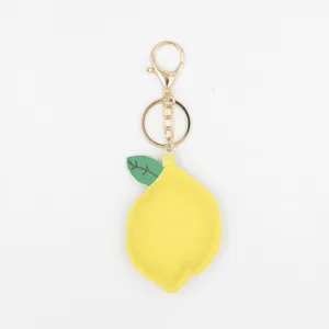 Zitronenförmiger PU Leder Schlüsselanhänger Taschenanhänger Süße Frucht Hängende Dekoration Mit Quaste Pompon Für Damen Mädchen Schlüsselhalter Auto Anhänger