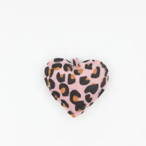Pink leopard print heart keychain pendant, cute furry bag charm and car hanging accessory.