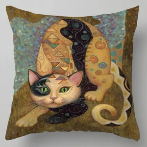 Funda de cojín decorativa con un hermoso estampado de gato de arte para el hogar.