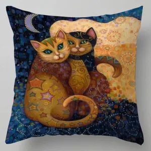 Funda de cojín lino impresión gato pintura al óleo detalle salón sofá decoración