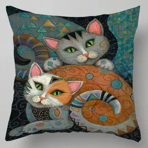 Funda de cojín decorativa con estampado de gatos, funda de almohada artística para sofá.