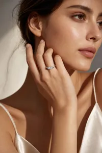 Elegant 925 silver marquise moissanite ring with a sleek straight shank for women.