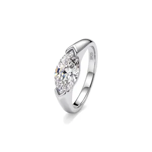 Exquisite 1ct marquise cut moissanite ring in 925 sterling silver, elegant detail design.