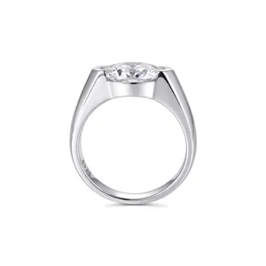 Detail shot of the 925 silver marquise moissanite ring with a solid straight band profile.