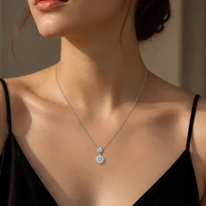 Moissanit Halskette GRA Zertifiziert S925 Sterlingsilber Quadratischer Lichthof Anhänger Halskette Für Damen Jubiläumsgeschenk Schmuck